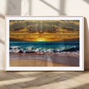 Ocean Sunrise Over Golden Beach Waves, Giclee Canvas Wall