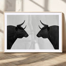 Spanish Bull Art - Framed Black and White Bull Canvas Print