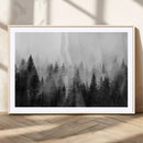 Foggy Black and White Forest Canvas Wall Art, 3 Panel Misty