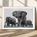 Black White Elephant Family Wall Art Canvas Print