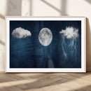 Dark Blue Cloud Art, 3 Piece Indigo Blue Wall Art, Aesthetic