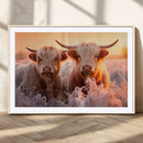 Highland Cows at Sunrise Wall Art Canvas Set – Serene and