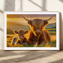 Scottish Cow and Baby Cow Canvas Wall Art Animal Print