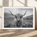 Black White Scottish Highland Cow Canvas Farm Wall Art