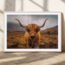 Highland Cow Longhorn Wall Art – Rustic Canvas Print, Framed