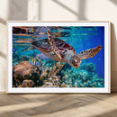 Underwater Coral Reef Sea Turtle Wall Art Canvas Print,