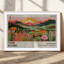 Framed Yayoi Kusama Print, Vibrant Floral Mountain Art