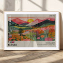 Yayoi Kusama Landscape Canvas Print, Vibrant Floral Mountain Art Print, Framed Botanical Wall Art -