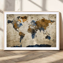 World Map Wall Art – Antique Style Blue and Brown Map Canvas