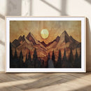 Wood Style Abstract Mountain Sunset Canvas Wall Art Print -