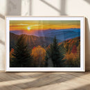 Golden Sunset Over Mountain Forest Canvas Wall Art Print -