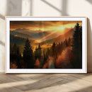 Golden Sunset Over Mountain Forest Canvas Wall Art Print -