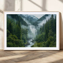 Mountain Forest River Canvas Wall Art Print - Serene Nature