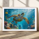 Sea Turtle Underwater Canvas Wall Art Print - Vibrant Ocean