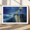 Storm Ocean Pier Canvas Wall Art Print - Large Moody Night