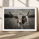 Texas Longhorn Cow Canvas Wall Art Print - Large Rustic