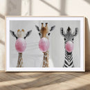 Bubblegum Animals Canvas Wall Art - Playful Giraffe and
