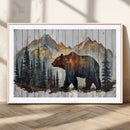 Rustic Grizzly 399 Bear and Mountain Wood Canvas Wall Art -