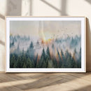 Misty Pine Forest Wall Art Canvas, Sunrise Over Foggy Trees