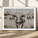 Texas Longhorn Wall Art Canvas Print – Framed Speckled Bull