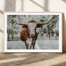 Texas Longhorn Wall Art Canvas Print – Framed Spotted Bull