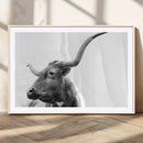 Longhorn Wall Art Canvas Print – Framed Monochrome Ranch Cow