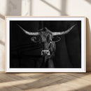Texas Longhorn Wall Art Canvas Print – Framed Monochrome