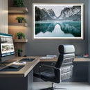 Mountain Lake Wall Art Canvas Print – Snowy Peaks Winter