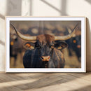 Majestic bull head close-up, long curved horns, detailed fur by MyGreatCanvas | Canvas Wall Art Prints | Photo Prints & Wall Decor