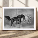 Wild Horses Wall Art Canvas Print – Framed Black and White