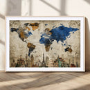 World Map Canvas Print – Vintage Blue and Gold World Map