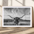 Longhorn Black and White Wall Art – Rustic Western Bull
