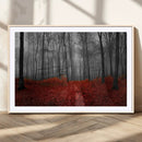Red Forest Floor Canvas Wall Art – Mystical Foggy Woodland