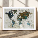 Vintage World Map Wall Art Canvas Print, Framed Rustic Earth