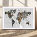 Modern Metallic World Map Canvas Wall Art – Framed