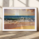 Sunset Beach Wall Art - 3-Panel Framed Canvas Print, Ready
