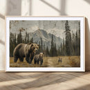 Rustic Grizzly 399 Bear Family Wall Art Canvas Print