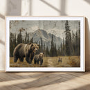 Rustic Grizzly 399 Bear Family Wall Art Canvas Print