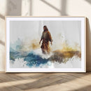 Watercolor Jesus Walking Wall Art Print, Jesus Water Canvas