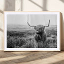 Scottish Highland Cow Wall Art | Black and White Canvas