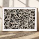 Abstract Love and Chaos Canvas Print, Black Symbols on Beige