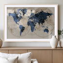Vintage Blue World Map Canvas Wall Art – Antique Style