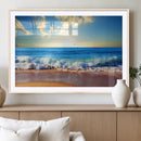 Tropical Beach Sunset Canvas Art, Ocean Waves and Sandy