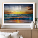 Vibrant Ocean Sunrise Over Golden Beach Waves, Giclee Canvas