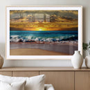 Ocean Sunrise Over Golden Beach Waves, Giclee Canvas Wall