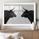 Spanish Bull Art - Framed Black and White Bull Canvas Print