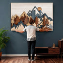 Rustic Abstract Wood Panel Effect Canvas Mountain Range Top