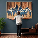 Rustic Wood Style Mountain Wall Art, Nature Forest Canvas