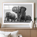 Black White Elephant Family Wall Art Canvas Print