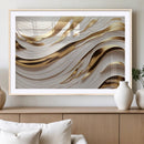 Gold and White Abstract Wave Canvas – Elegant Flowing Design